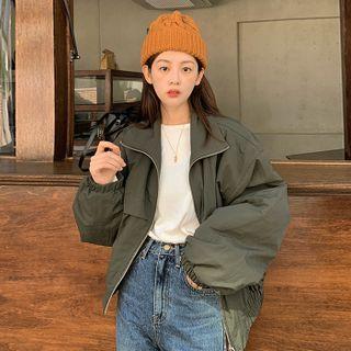 High-neck Reversible-zip Band-hem Jacket