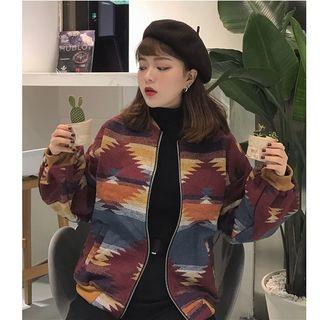 Puff-sleeve Patterned Bomber Jacket