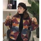 Puff-sleeve Patterned Bomber Jacket