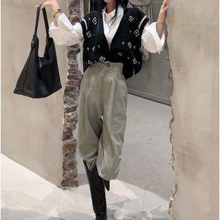 Printed Knit Vest / Long-sleeve Printed Loose Fit Shirt / Cargo Pants