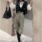Printed Knit Vest / Long-sleeve Printed Loose Fit Shirt / Cargo Pants