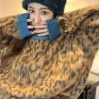 Leopard Print Crew-neck Sweater As Figure - One Size
