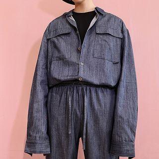 Contrast Trim Denim Shirt / Washed Jeans