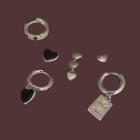 Set Of 6: Mini Hoop Earring + Heart Drop Earring + Stud Earring + Drop Earring Set Of 6 - S925 Silver - Silver - One Size