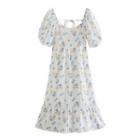 Square-neck Puff-sleeve Flora A-line Dress