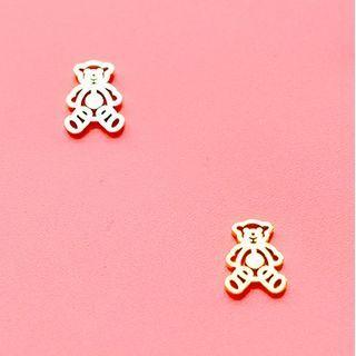Bear Stud Earring 1 Pair - Titanium Steel & Gold Plating - One Size