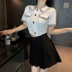 Short-sleeve Peter-pan Collar Top / Pleated Skirt