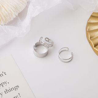 Set Of 3: Layered Ring + Chain Ring + Plain Ring Silver - One Size