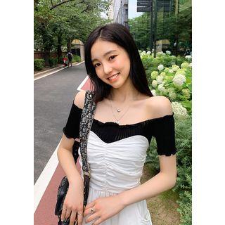 Off-shoulder Drawcord Belly Top