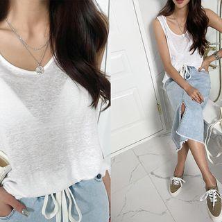 Sheer Linen Tank Top White - One Size