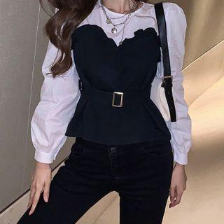 Mock Two-piece Blouse Black & White - One Size