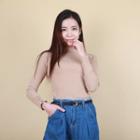 Long-sleeve Crewneck Ribbed T-shirt