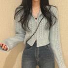 Cable Knit Zip-up Cropped Cardigan