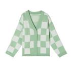 Checked Cardigan White & Green - One Size