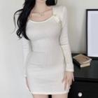 Long-sleeve Plain Bodycon Knit Dress
