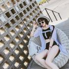 Set: Frilled Trim Tankini + Beach Long Top