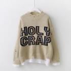 Lettering Ripped Sweater