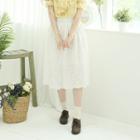 Flower Embroidered Gathered Skirt White - One Size