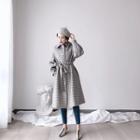 Plaid Single-breasted Coat With Sash Grayish Green - One Size