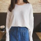Plain Round-neck Loose-fit Long-sleeve Knit Top