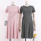 Cross Strap-side Striped T-shirt Dress