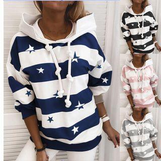 Star Pattern Striped Hoodie