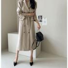 Double-breasted Pleated-back Coatdress With Belt