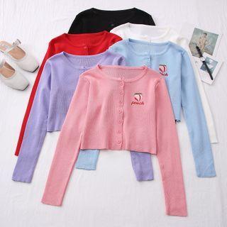 Peach-embroidered Button-down Knit Top In 6 Colors