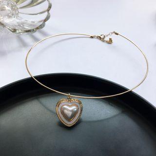 Faux Leather Heart Pendant Choker 1 Pc - As Shown In Figure - One Size