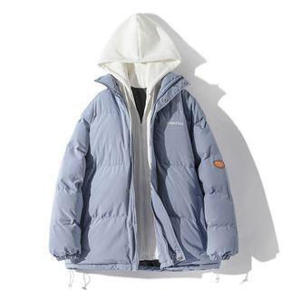 Mock Two-piece Hooded Lettering Padded Zip Jacket