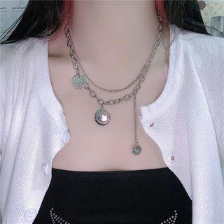 Smile Face Pendant Layered Chain Necklace As Shown In Figure - One Size