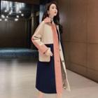 Single-breasted Color-block Long Coat