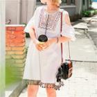 Off-shoulder Embroidered Tunic White - One Size