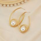 Faux Pearl Alloy Dangle Earring 925 Silver - Gold - One Size