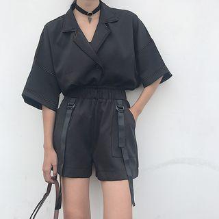 Elbow-sleeve Shirt / Ribbon Detail Shorts