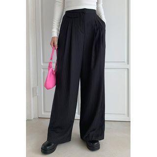 Flap Pinstripe Wide-leg Dress Pants