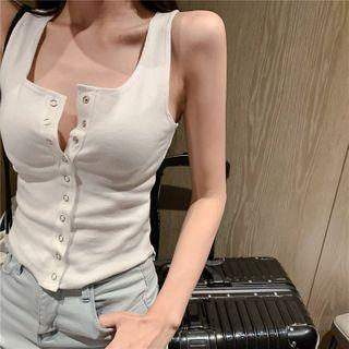 Button Cropped Tank Top White - One Size