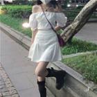 Short-sleeve Off-shoulder Crop Top / Mini Skirt