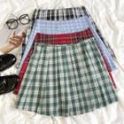 High-waist Plaid A-line Pleated Mini Skirt
