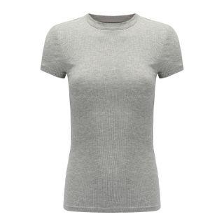 Short Sleeve Plain Ribbed-knit Top