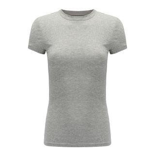 Short Sleeve Plain Ribbed-knit Top