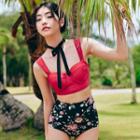 Set: Tankini Top + Floral Print Swim Shorts
