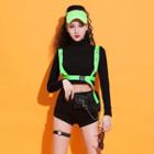 Buckled Long-sleeve Cropped Top / Hot Pants / Waist Bag