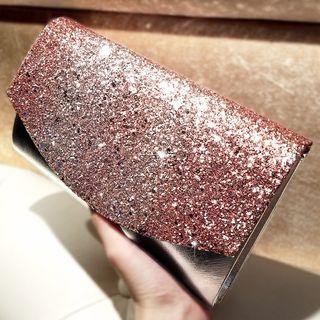 Rhinestone Flap Cover Clutch Bag Gradient Pink - One Size