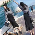Gingham Shirt/ Midi A-line Skirt/ Set