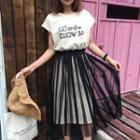 Set: Letter Short-sleeve T-shirt + Mesh Midi Skirt