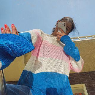 Color-block Cashmere Blend Oversized Sweater
