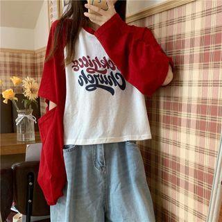Long Sleeve Color Block Crop T-shirt