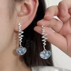 Heart Rhinestone Alloy Dangle Earring 1 Pair - S925 Silver Stud - Silver & Blue - One Size