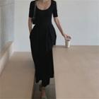 Round-neck Sheath Maxi Dress Black - One Size